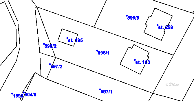 Parcela st. 596/1 v KÚ Prapořiště, Katastrální mapa