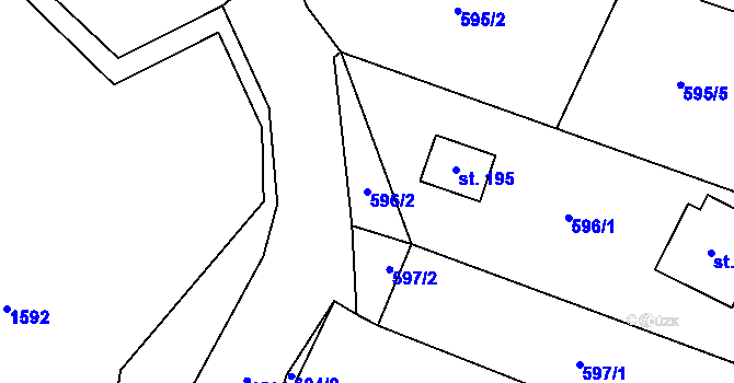 Parcela st. 596/2 v KÚ Prapořiště, Katastrální mapa