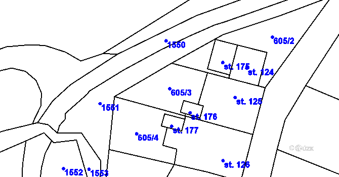 Parcela st. 605/3 v KÚ Prapořiště, Katastrální mapa