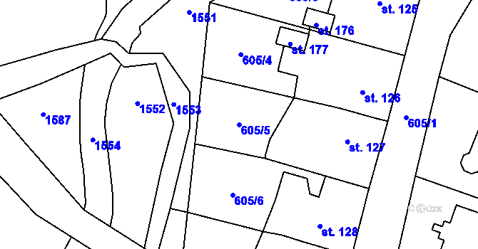 Parcela st. 605/5 v KÚ Prapořiště, Katastrální mapa