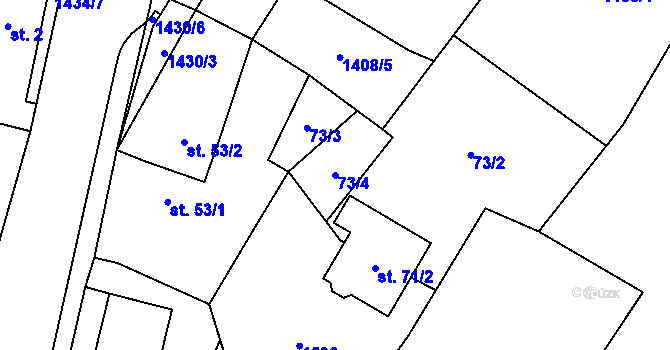 Parcela st. 73/4 v KÚ Prapořiště, Katastrální mapa