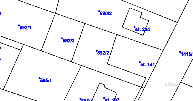 Parcela st. 592/2 v KÚ Prapořiště, Katastrální mapa