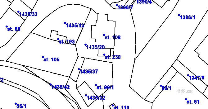 Parcela st. 238 v KÚ Prapořiště, Katastrální mapa