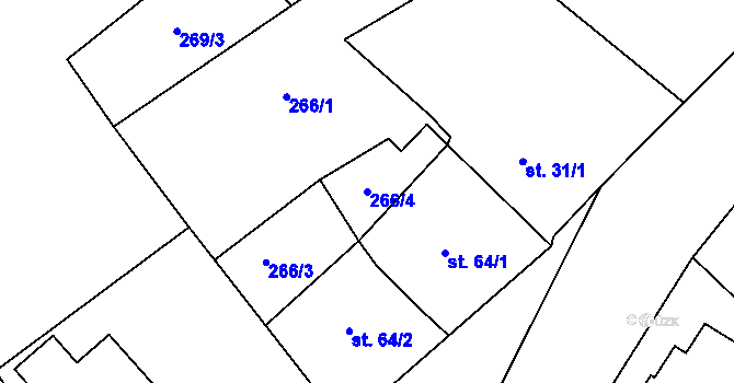 Parcela st. 266/4 v KÚ Prapořiště, Katastrální mapa