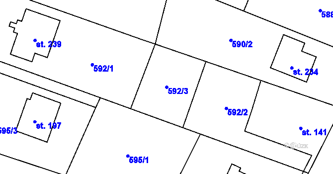 Parcela st. 592/3 v KÚ Prapořiště, Katastrální mapa