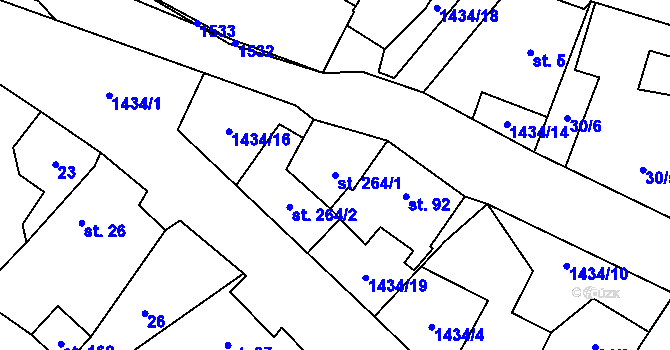 Parcela st. 264/1 v KÚ Prapořiště, Katastrální mapa