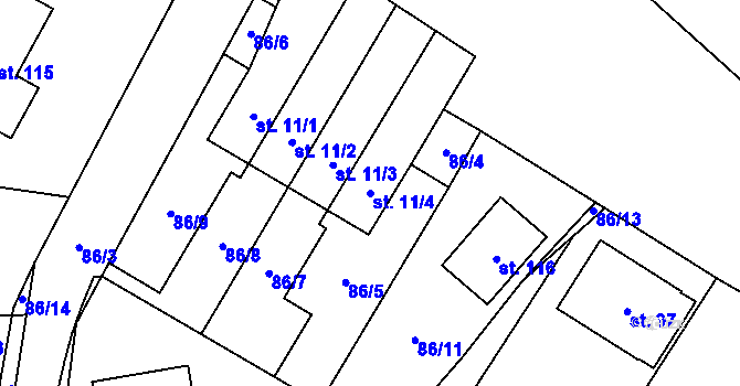 Parcela st. 11/4 v KÚ Kobylice, Katastrální mapa