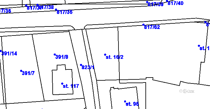 Parcela st. 16/2 v KÚ Kobylice, Katastrální mapa