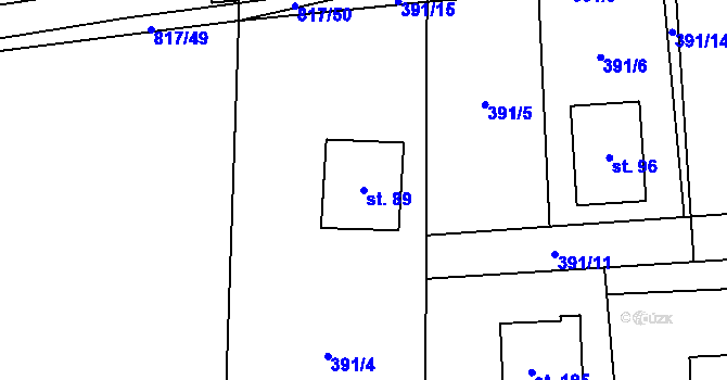 Parcela st. 89 v KÚ Kobylice, Katastrální mapa