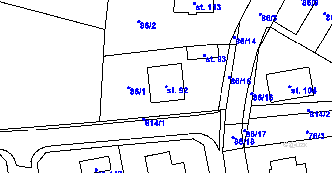 Parcela st. 92 v KÚ Kobylice, Katastrální mapa