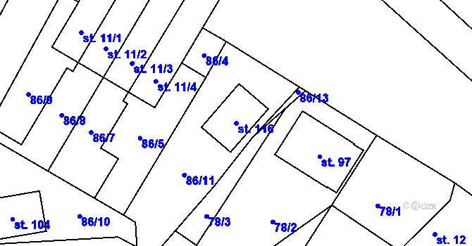 Parcela st. 116 v KÚ Kobylice, Katastrální mapa