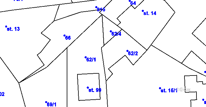 Parcela st. 62/3 v KÚ Kobylice, Katastrální mapa
