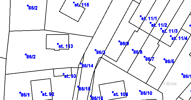 Parcela st. 86/3 v KÚ Kobylice, Katastrální mapa