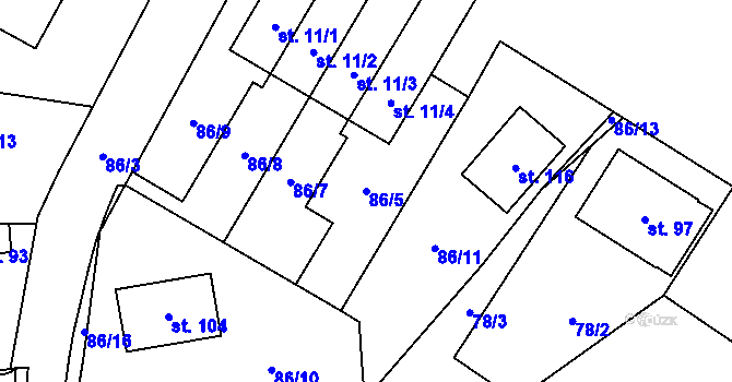 Parcela st. 86/5 v KÚ Kobylice, Katastrální mapa