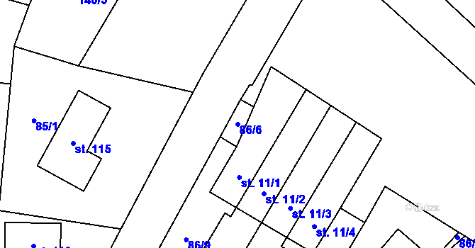 Parcela st. 86/6 v KÚ Kobylice, Katastrální mapa