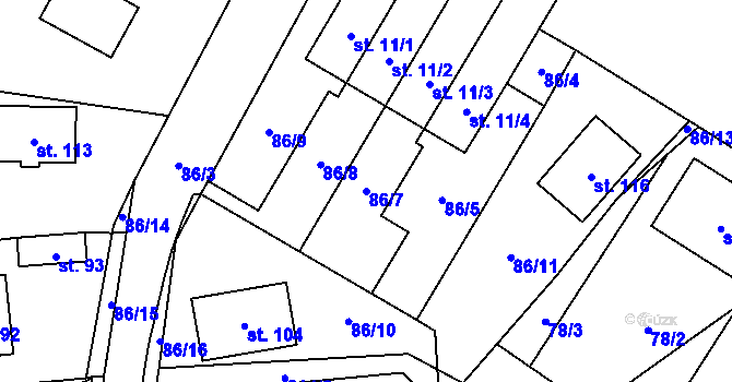 Parcela st. 86/7 v KÚ Kobylice, Katastrální mapa