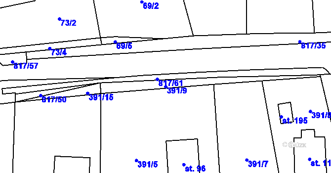 Parcela st. 391/9 v KÚ Kobylice, Katastrální mapa