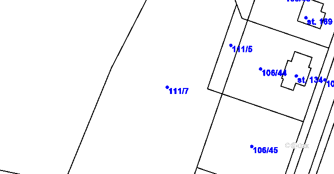 Parcela st. 111/7 v KÚ Kobylice, Katastrální mapa
