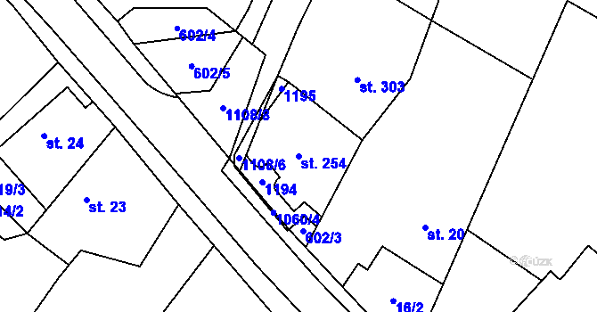 Parcela st. 254 v KÚ Prasek, Katastrální mapa
