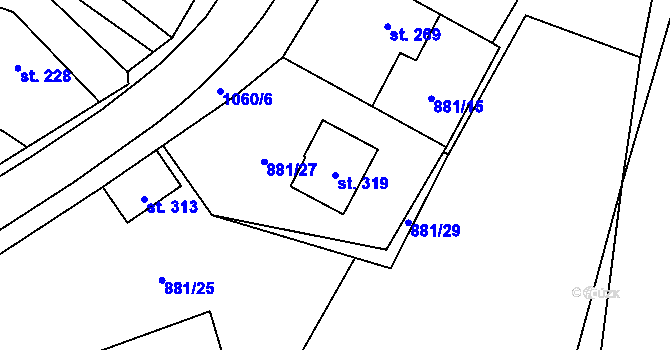 Parcela st. 319 v KÚ Prasek, Katastrální mapa