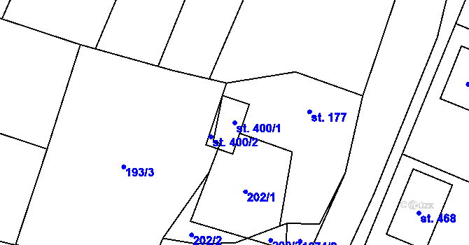 Parcela st. 400/1 v KÚ Prasek, Katastrální mapa