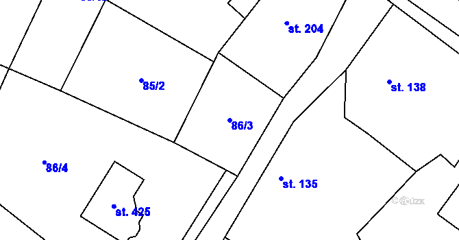 Parcela st. 86/3 v KÚ Prasek, Katastrální mapa