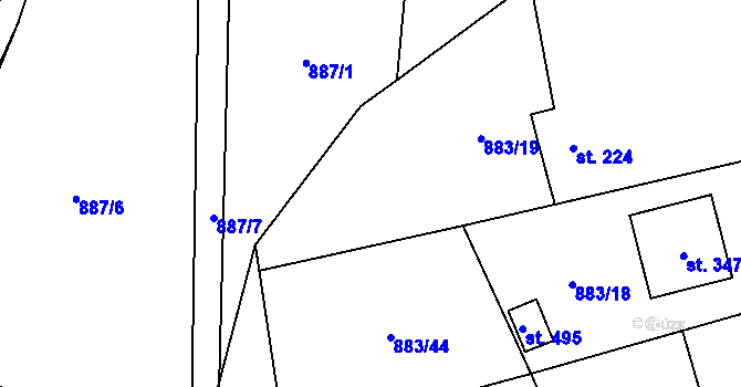 Parcela st. 883/43 v KÚ Prasek, Katastrální mapa