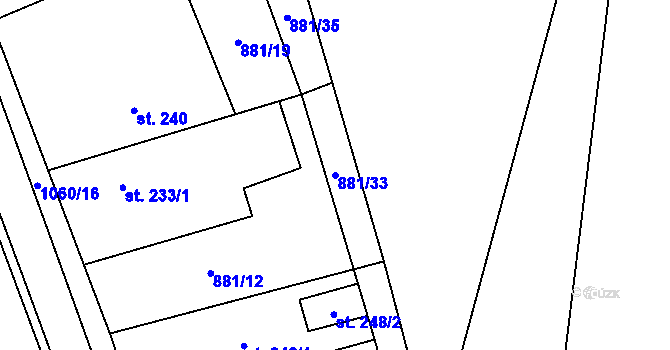 Parcela st. 881/33 v KÚ Prasek, Katastrální mapa