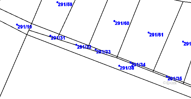 Parcela st. 291/33 v KÚ Prasek, Katastrální mapa