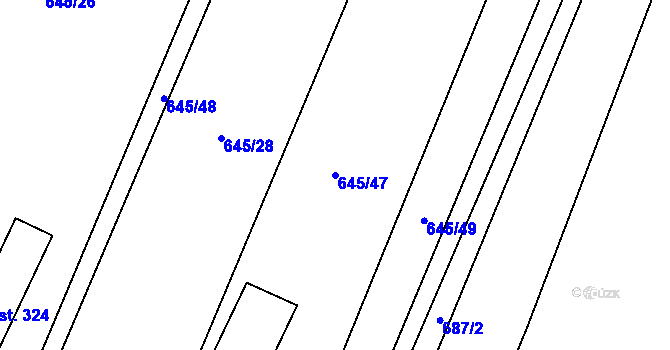 Parcela st. 645/47 v KÚ Prasek, Katastrální mapa