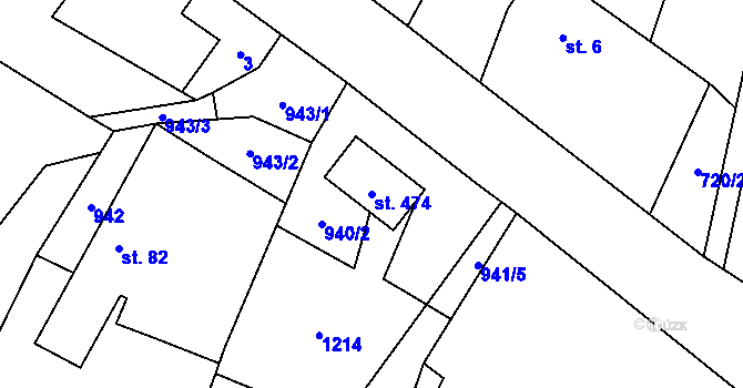 Parcela st. 474 v KÚ Prasek, Katastrální mapa