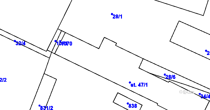 Parcela st. 47/2 v KÚ Prasetín, Katastrální mapa