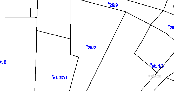 Parcela st. 25/2 v KÚ Prasetín, Katastrální mapa