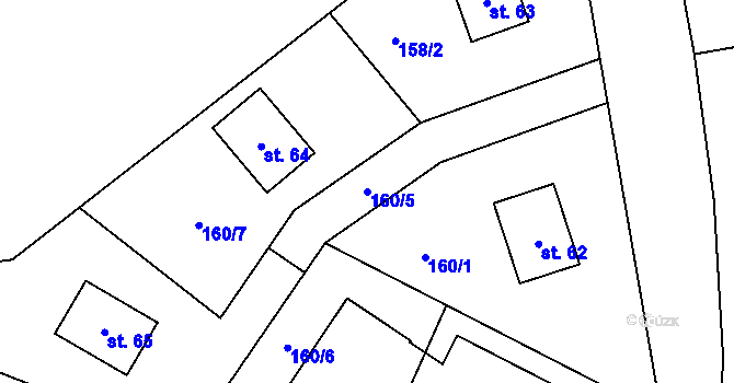 Parcela st. 160/5 v KÚ Prasetín, Katastrální mapa