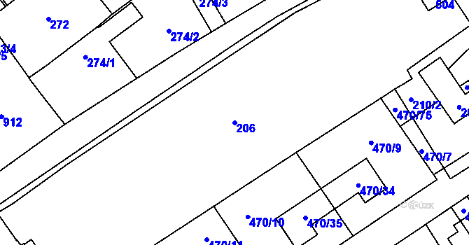 Parcela st. 206 v KÚ Praskačka, Katastrální mapa