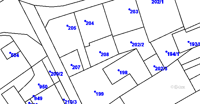 Parcela st. 208 v KÚ Praskačka, Katastrální mapa