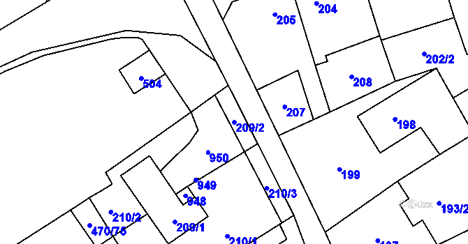 Parcela st. 209/2 v KÚ Praskačka, Katastrální mapa