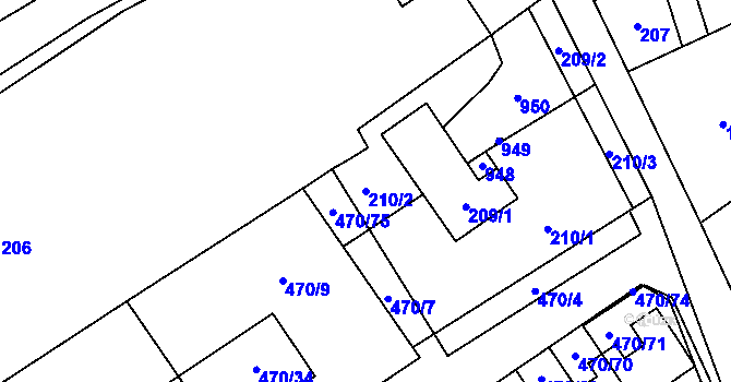 Parcela st. 210/2 v KÚ Praskačka, Katastrální mapa