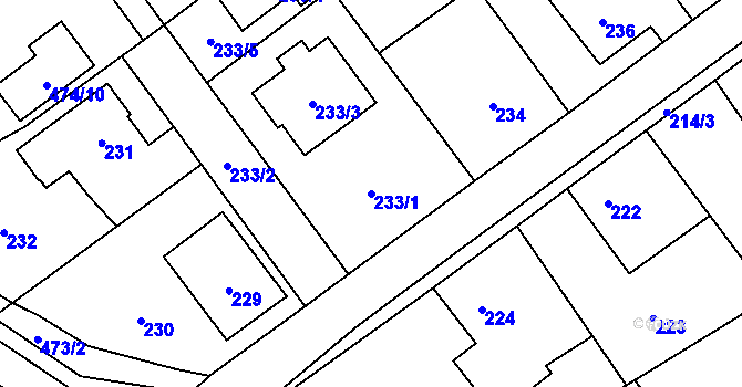 Parcela st. 233/1 v KÚ Praskačka, Katastrální mapa