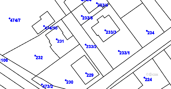 Parcela st. 233/2 v KÚ Praskačka, Katastrální mapa