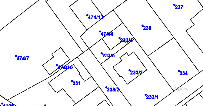 Parcela st. 233/5 v KÚ Praskačka, Katastrální mapa