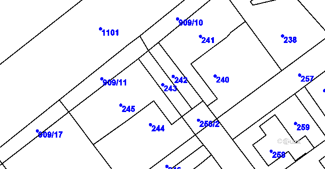 Parcela st. 243 v KÚ Praskačka, Katastrální mapa