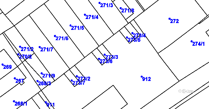 Parcela st. 273/3 v KÚ Praskačka, Katastrální mapa