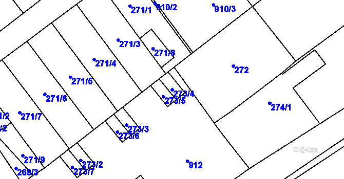 Parcela st. 273/4 v KÚ Praskačka, Katastrální mapa