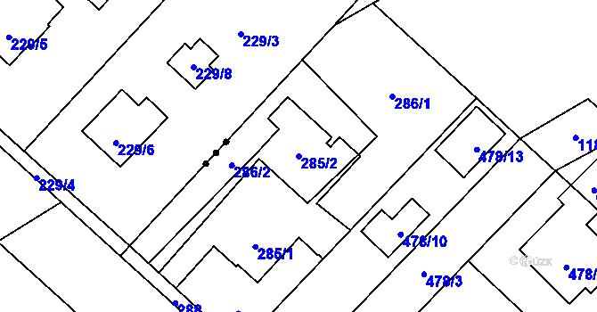 Parcela st. 285/2 v KÚ Praskačka, Katastrální mapa