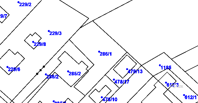 Parcela st. 286/1 v KÚ Praskačka, Katastrální mapa