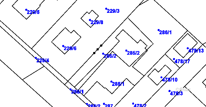 Parcela st. 286/2 v KÚ Praskačka, Katastrální mapa