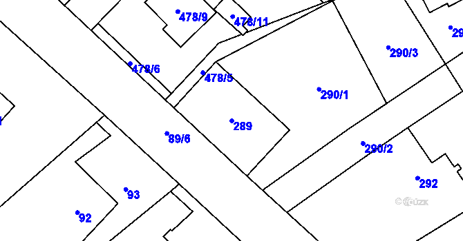 Parcela st. 289 v KÚ Praskačka, Katastrální mapa