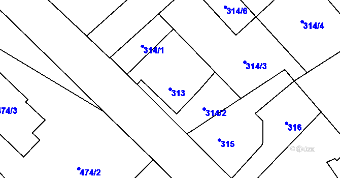 Parcela st. 313 v KÚ Praskačka, Katastrální mapa