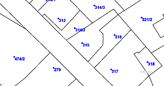 Parcela st. 315 v KÚ Praskačka, Katastrální mapa